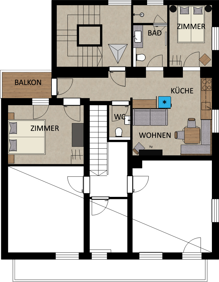 Der Grundrissplan des Apartments Toni